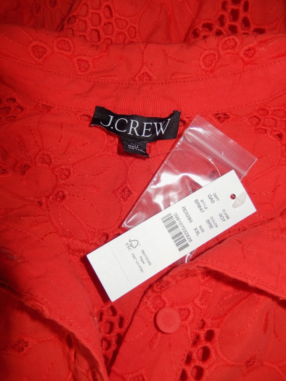 J. Crew Long Sleeve Popover Eyelet Shirt Top XXL New - Picture 6 of 9